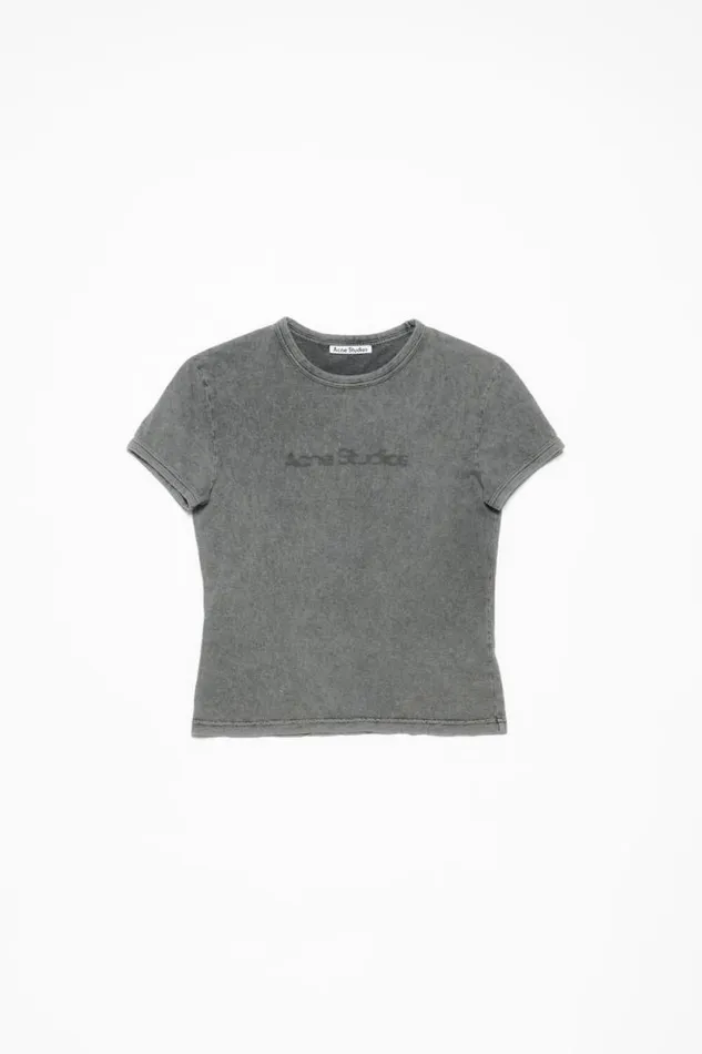 Acne Studios Blurred Logo Tshirt 8211 Fitted Unisex Fit Faded Grey Woman Tshirts