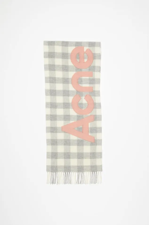 Acne Studios Check Logo Scarf Greypink Man Scarves