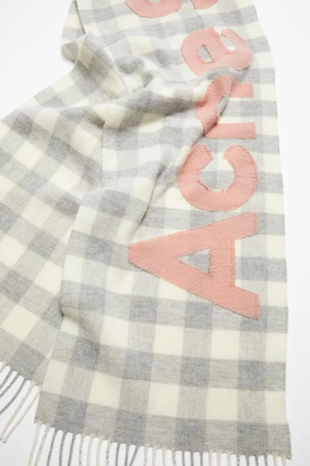 Acne Studios Check Logo Scarf Greypink Man Scarves