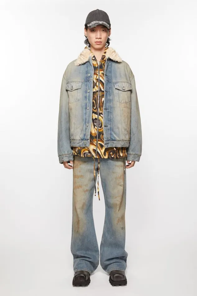 Acne Studios Denim Fur Trim Jacket 8211 Oversized Fit Mid Blue Man Outerwear