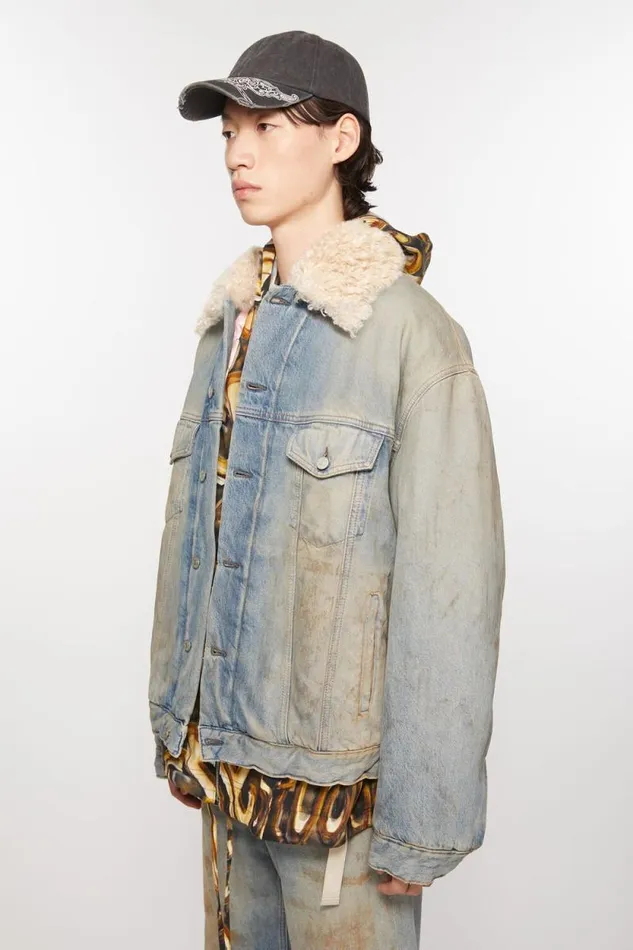 Acne Studios Denim Fur Trim Jacket 8211 Oversized Fit Mid Blue Man Outerwear