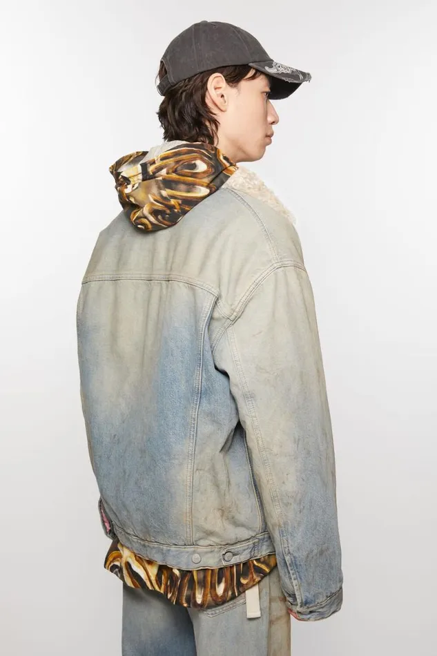 Acne Studios Denim Fur Trim Jacket 8211 Oversized Fit Mid Blue Man Outerwear