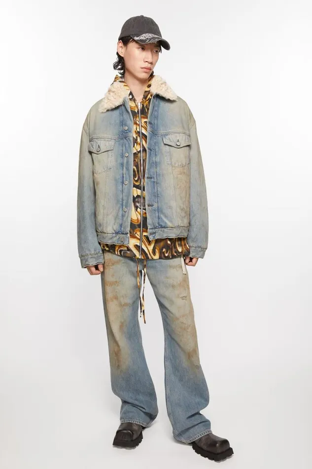 Acne Studios Denim Fur Trim Jacket 8211 Oversized Fit Mid Blue Man Outerwear