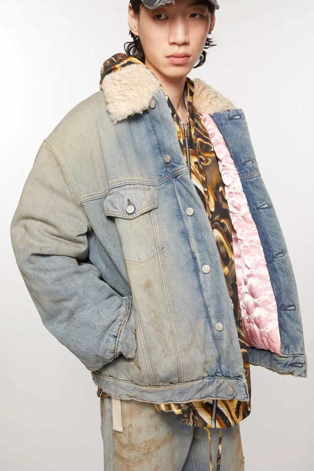 Acne Studios Denim Fur Trim Jacket 8211 Oversized Fit Mid Blue Man Outerwear