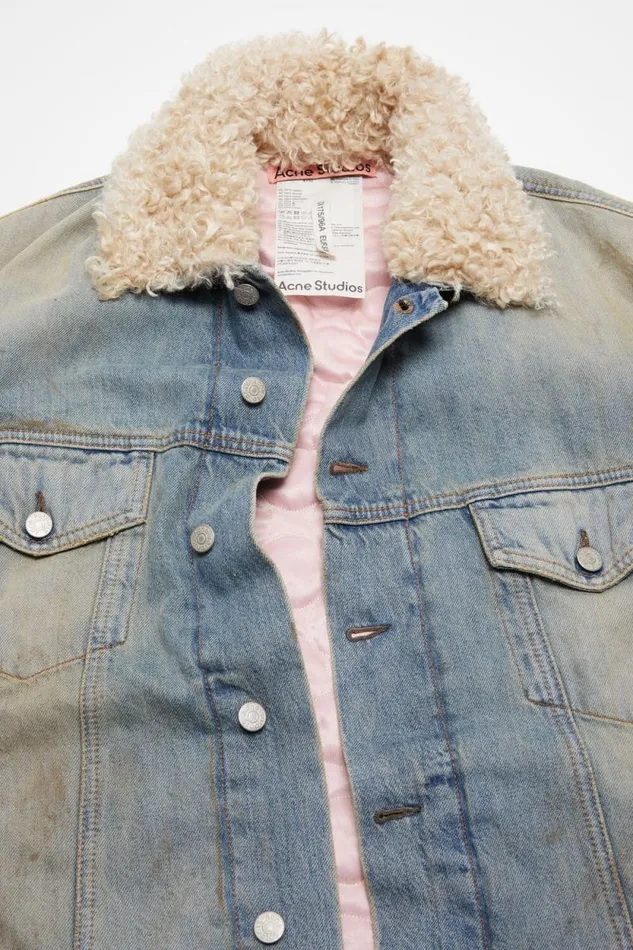 Acne Studios Denim Fur Trim Jacket 8211 Oversized Fit Mid Blue Man Outerwear