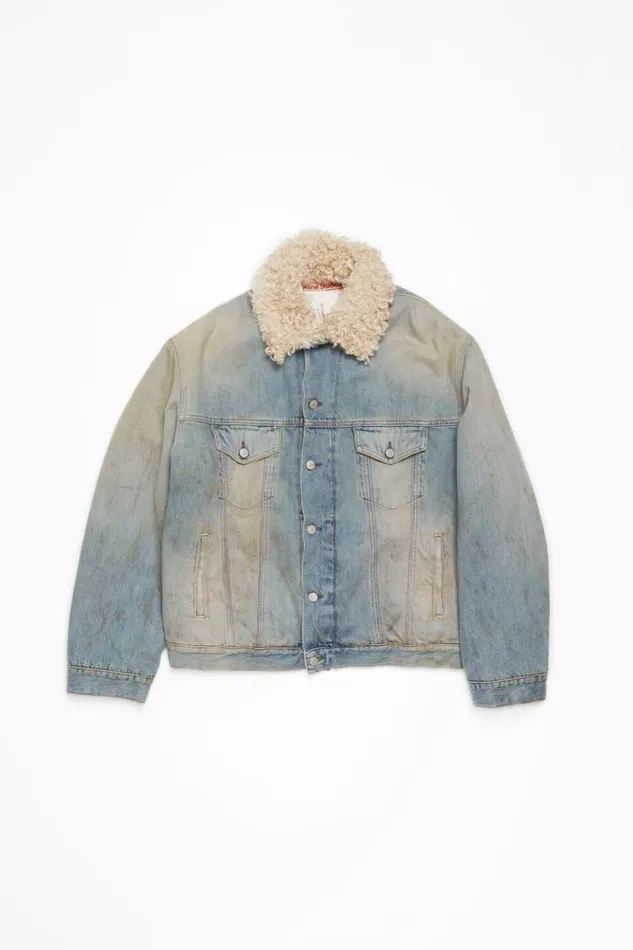 Acne Studios Denim Fur Trim Jacket 8211 Oversized Fit Mid Blue Man Outerwear