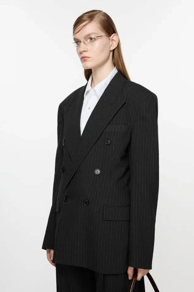 Acne Studios Doublebreasted Pinstripe Jacket Black Woman Suit Jackets
