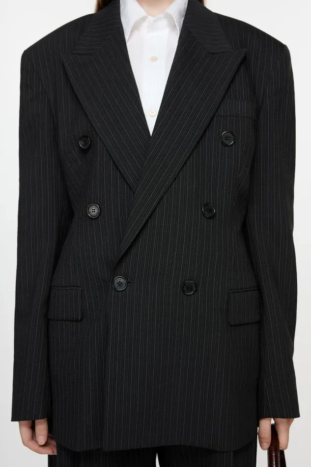 Acne Studios Doublebreasted Pinstripe Jacket Black Woman Suit Jackets