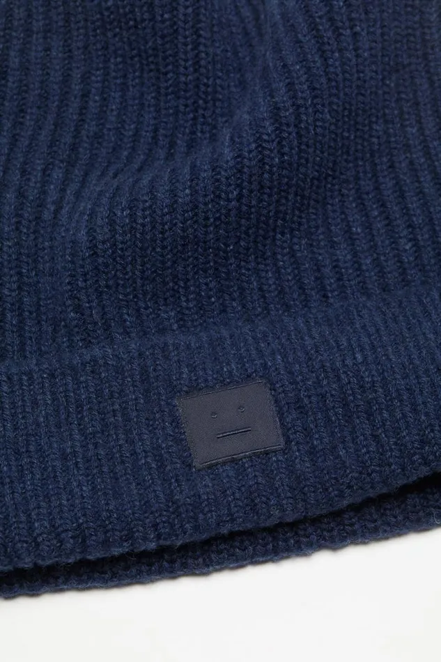 Acne Studios Face Logo Square Beanie Navy Melange Woman Hats