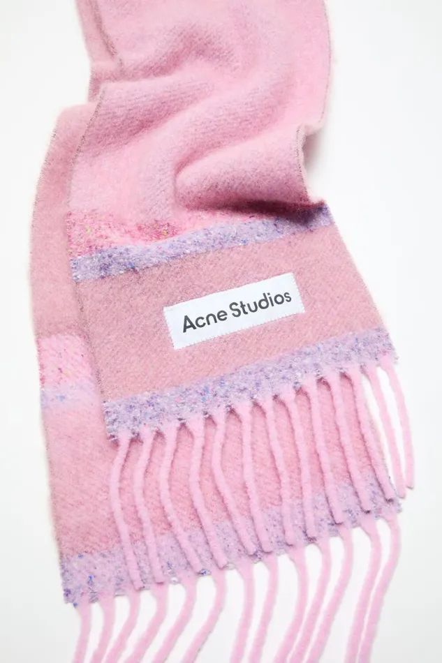Acne Studios Fringed Scarf Logo Pink Man Scarves