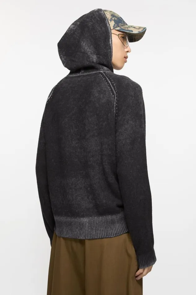 Acne Studios Hooded Zipper Sweater Black Man Knitwear