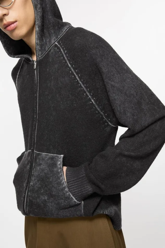 Acne Studios Hooded Zipper Sweater Black Man Knitwear