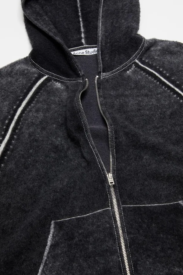 Acne Studios Hooded Zipper Sweater Black Man Knitwear