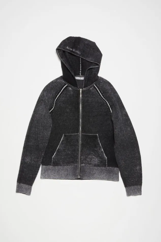 Acne Studios Hooded Zipper Sweater Black Man Knitwear