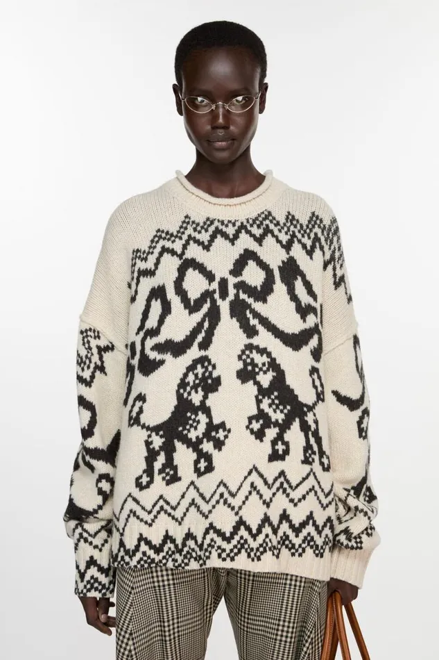 Acne Studios Jacquard Sweater Whiteblack Woman Knitwear
