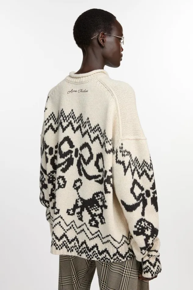 Acne Studios Jacquard Sweater Whiteblack Woman Knitwear