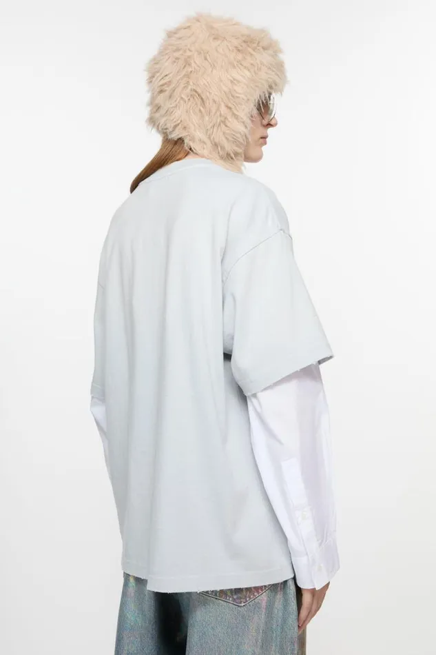 Acne Studios Layered Print Tshirt Light Grey Woman Tshirts