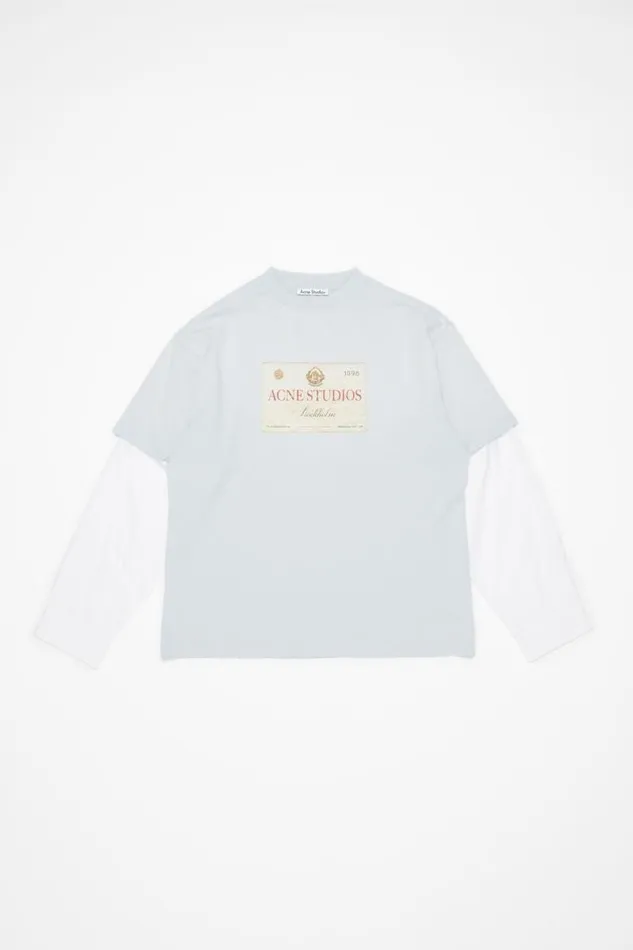 Acne Studios Layered Print Tshirt Light Grey Woman Tshirts