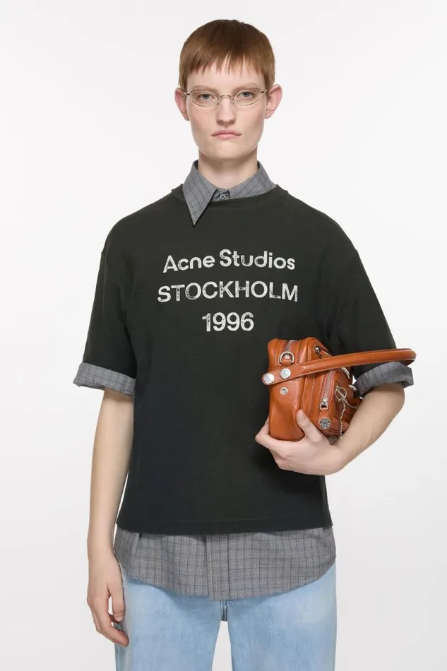 Acne Studios Logo Tshirt 8211 Relaxed Fit Faded Black Woman Tshirts