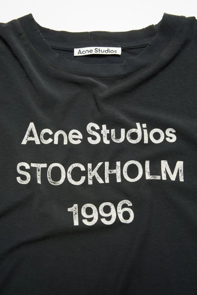 Acne Studios Logo Tshirt 8211 Relaxed Fit Faded Black Woman Tshirts