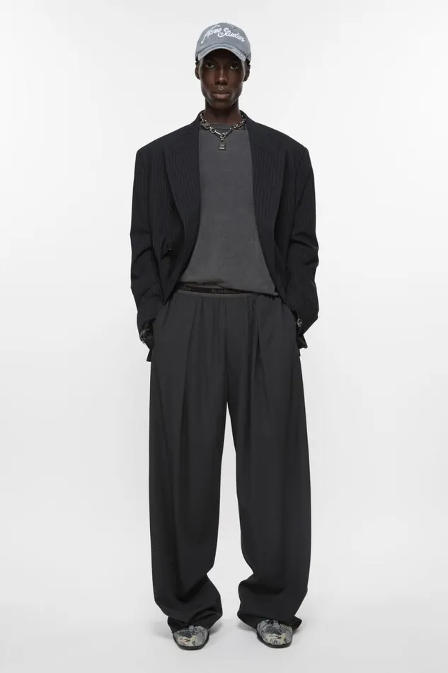 Acne Studios Logo Tape Trousers Charcoal Grey Man Trousers