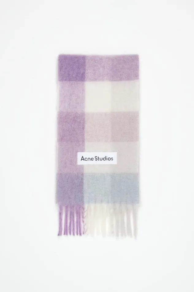 Acne Studios Mohair Checked Scarf Lilacwhite Woman Scarves