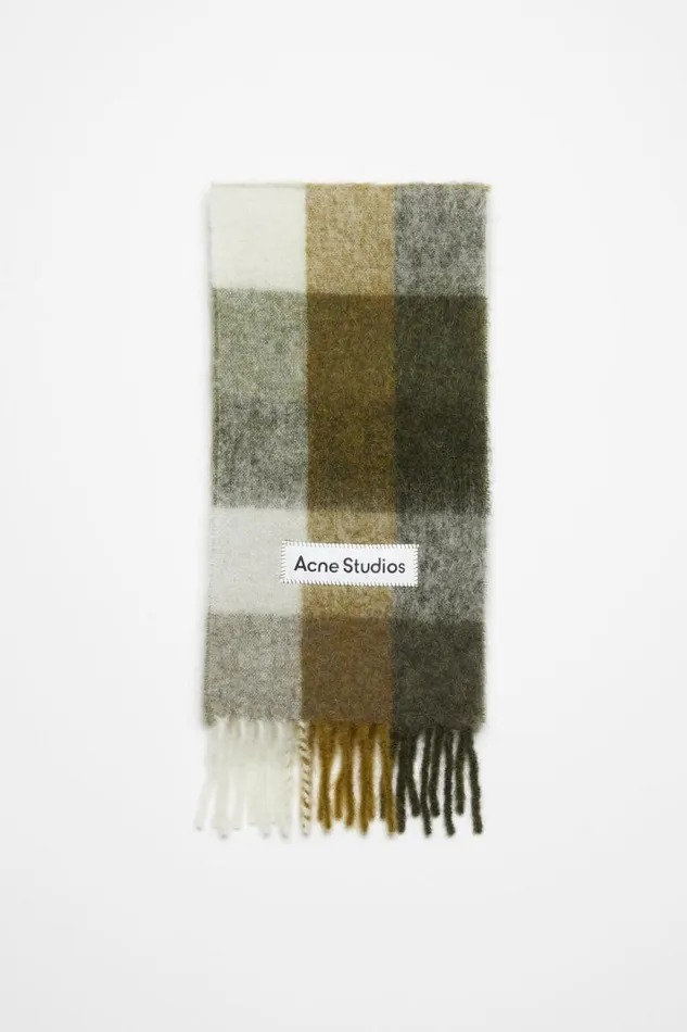 Acne Studios Mohair Checked Scarf Taupegreenblack Man Scarves