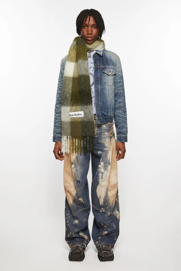 Acne Studios Mohair Checked Scarf Taupegreenblack Man Scarves