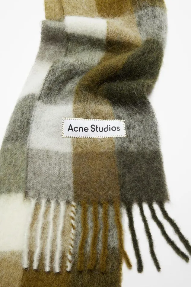 Acne Studios Mohair Checked Scarf Taupegreenblack Man Scarves