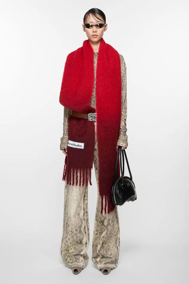 Acne Studios Mohair Dip Dye Scarf Red Man Scarves