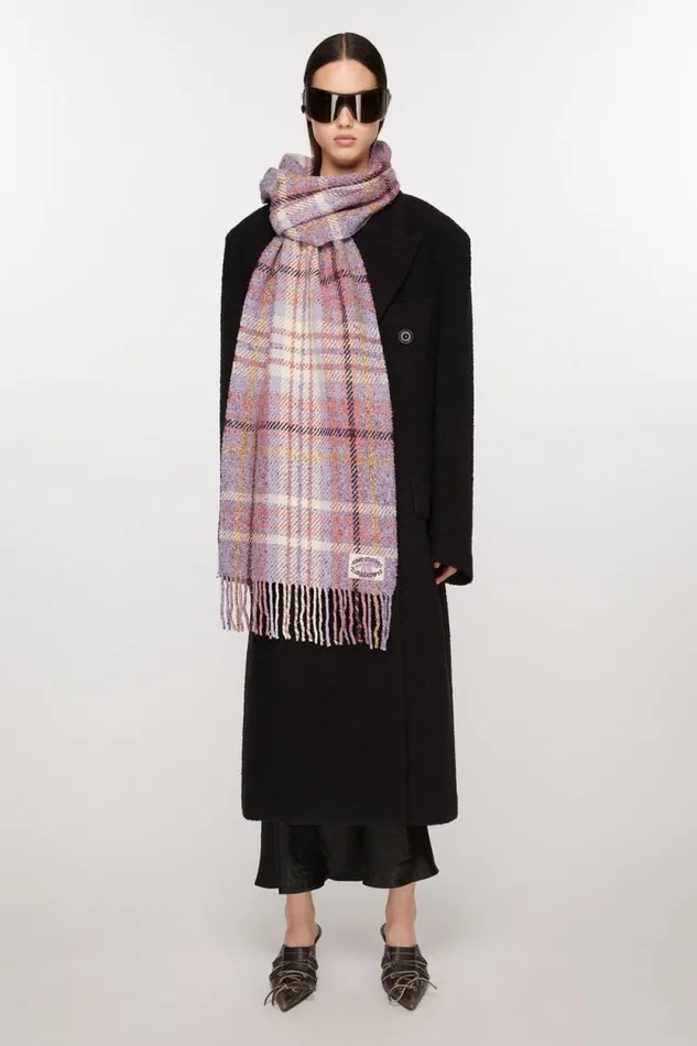 Acne Studios Plaid Fringe Scarf Violet Purple Woman Scarves