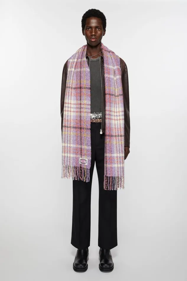 Acne Studios Plaid Fringe Scarf Violet Purple Woman Scarves