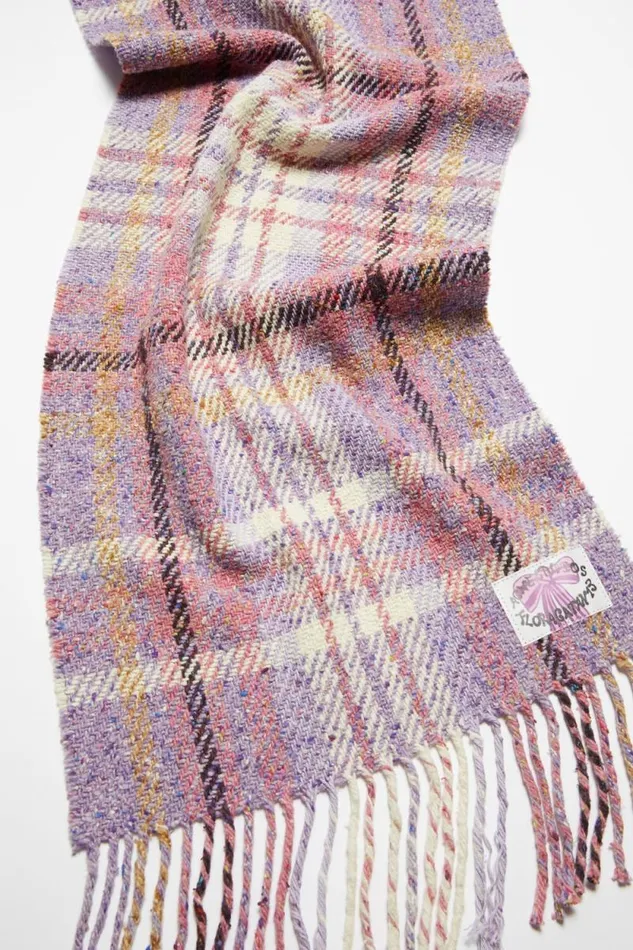 Acne Studios Plaid Fringe Scarf Violet Purple Woman Scarves