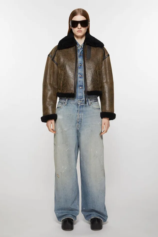 Acne Studios Shearling Jacket Dark Brownblack Woman Outerwear