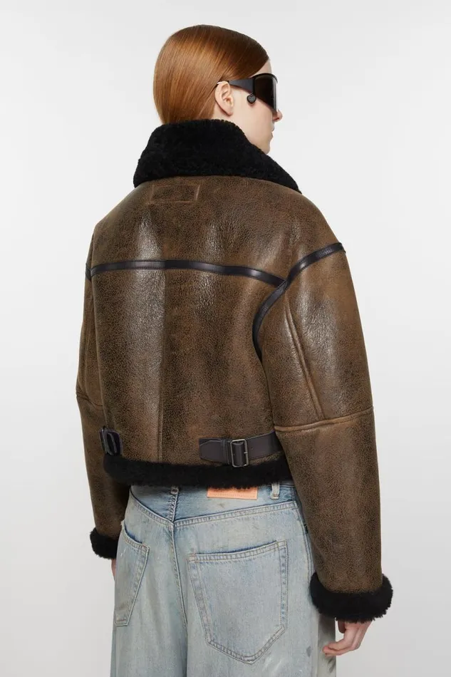 Acne Studios Shearling Jacket Dark Brownblack Woman Outerwear