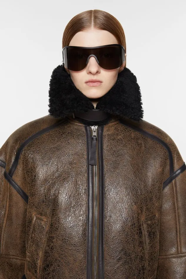 Acne Studios Shearling Jacket Dark Brownblack Woman Outerwear