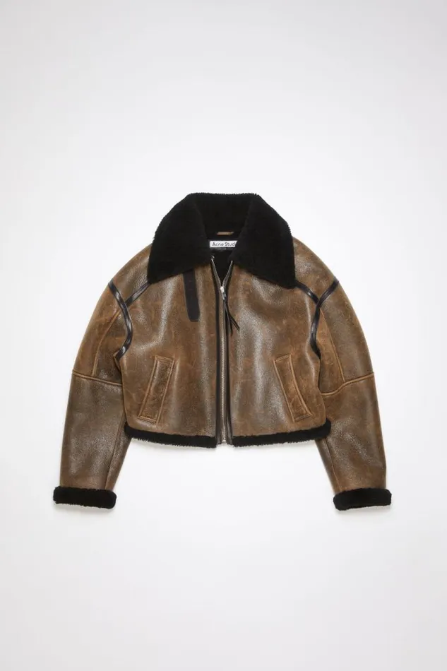 Acne Studios Shearling Jacket Dark Brownblack Woman Outerwear
