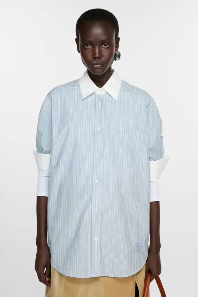 Acne Studios Short Sleeve Shirt Bluewhite Woman Shirts and Blouses