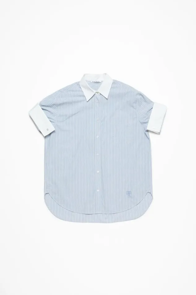 Acne Studios Short Sleeve Shirt Bluewhite Woman Shirts and Blouses
