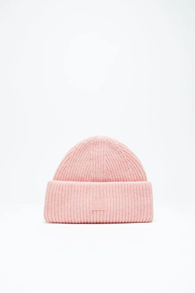 Acne Studios Small Face Logo Beanie Faded Pink Melange Woman Hats