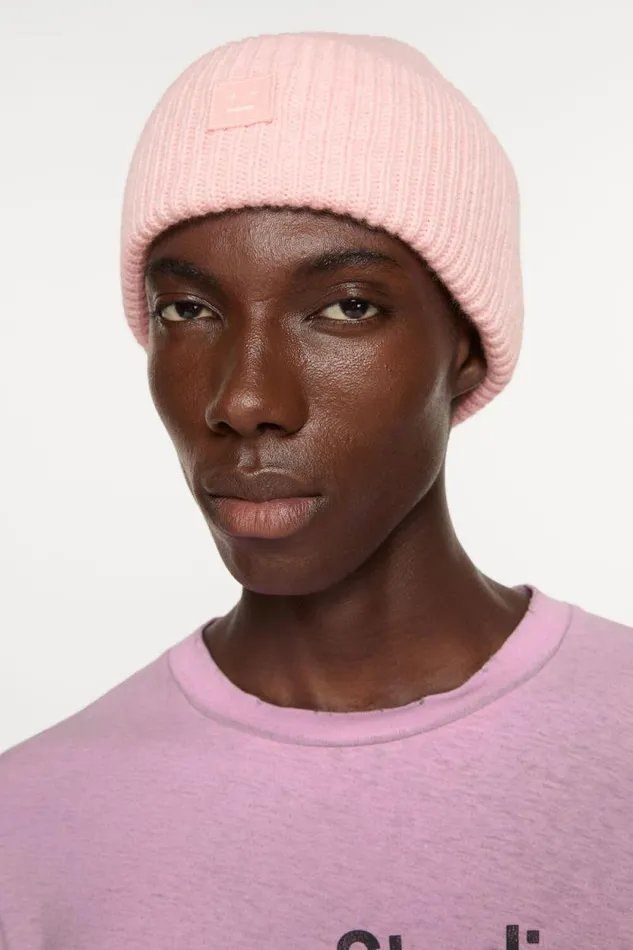 Acne Studios Small Face Logo Beanie Faded Pink Melange Woman Hats