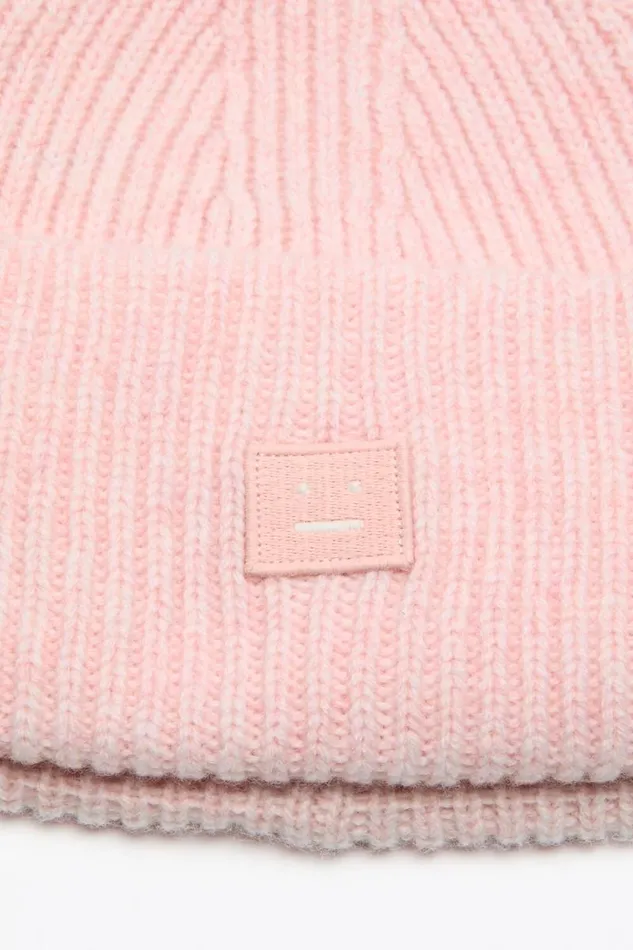 Acne Studios Small Face Logo Beanie Faded Pink Melange Woman Hats