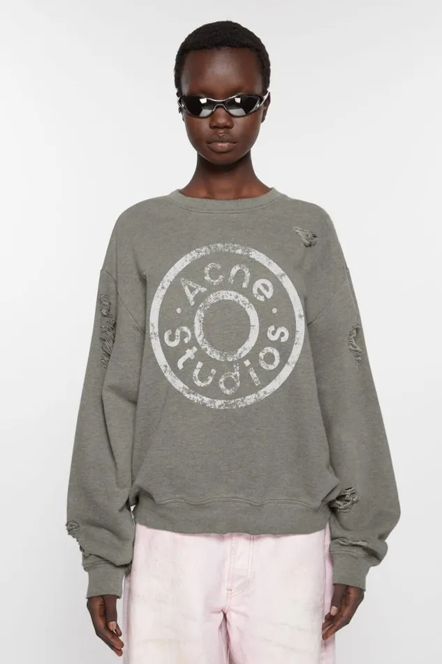 Acne Studios Sweater Printed Logo Moss Green Woman Sweatshirts
