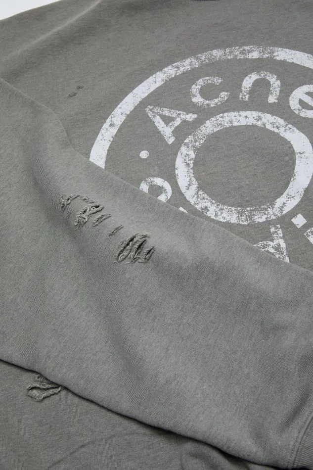 Acne Studios Sweater Printed Logo Moss Green Woman Sweatshirts