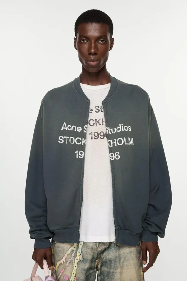 Acne Studios Zip Sweater Logo Black Man Sweatshirts