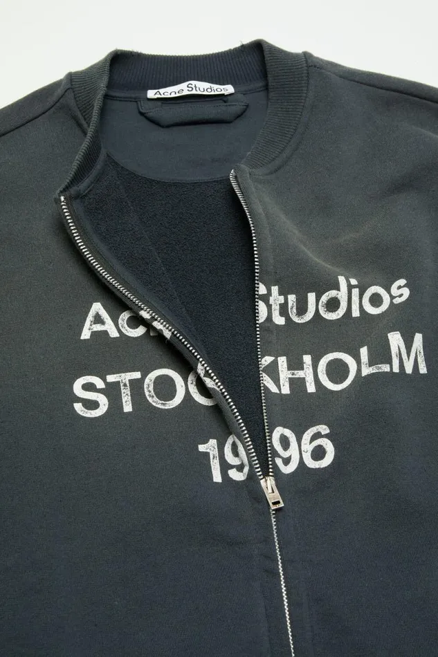 Acne Studios Zip Sweater Logo Black Man Sweatshirts