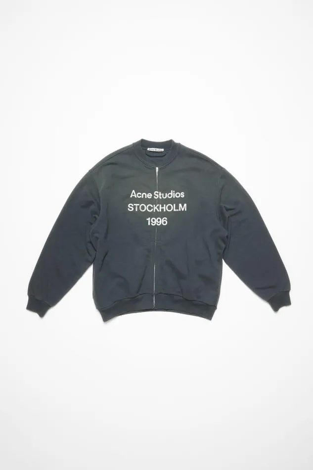 Acne Studios Zip Sweater Logo Black Man Sweatshirts