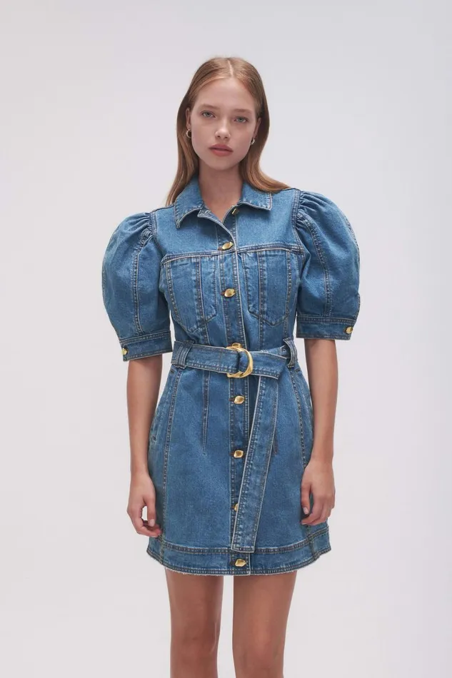 Aje Denim Adriana Puff Sleeve Mini Dress 90039s Wash 8211 Women