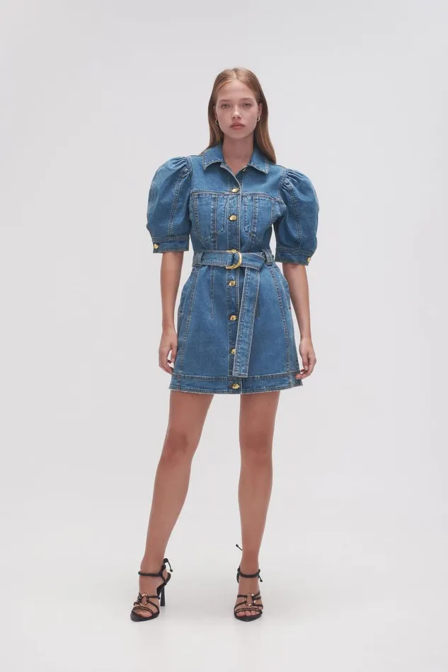 Aje Denim Adriana Puff Sleeve Mini Dress 90039s Wash 8211 Women Aje Denim Adriana Puff Sleeve Mini Dress 90039s Wash 8211 Women