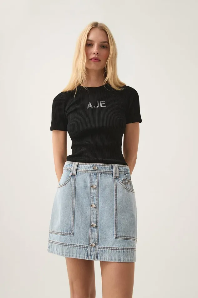Aje Denim Aura Denim Mini Skirt Sea Spray Wash 8211 Women